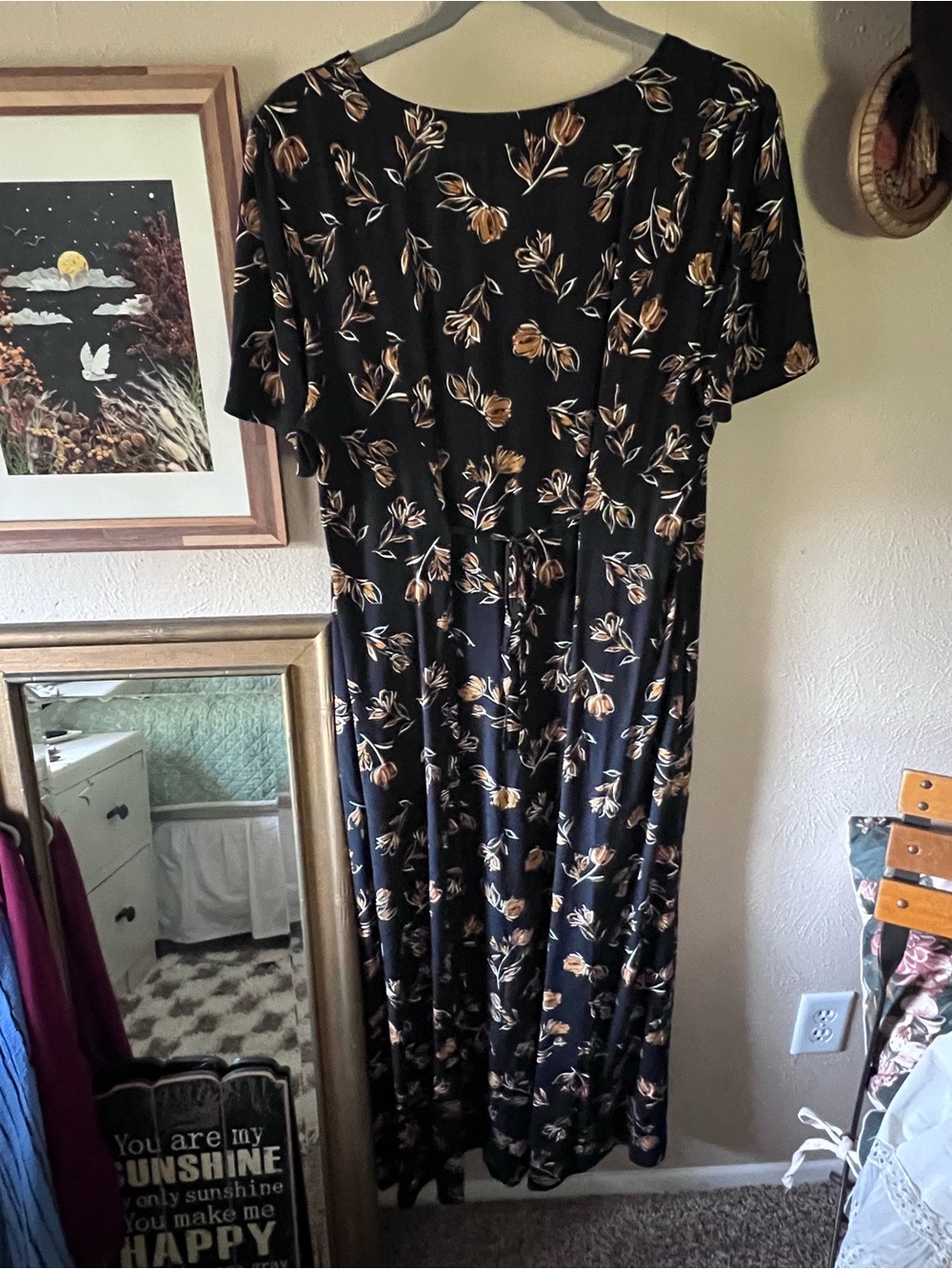 J. Jill Black Maxi Dress with Yellow Floral Print